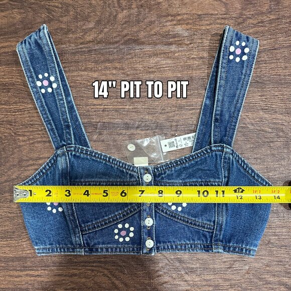 Madewell Denim Crop Top Bralette with Stamped Floral Pattern Women's Size 0 NWT - Picture 9 of 11